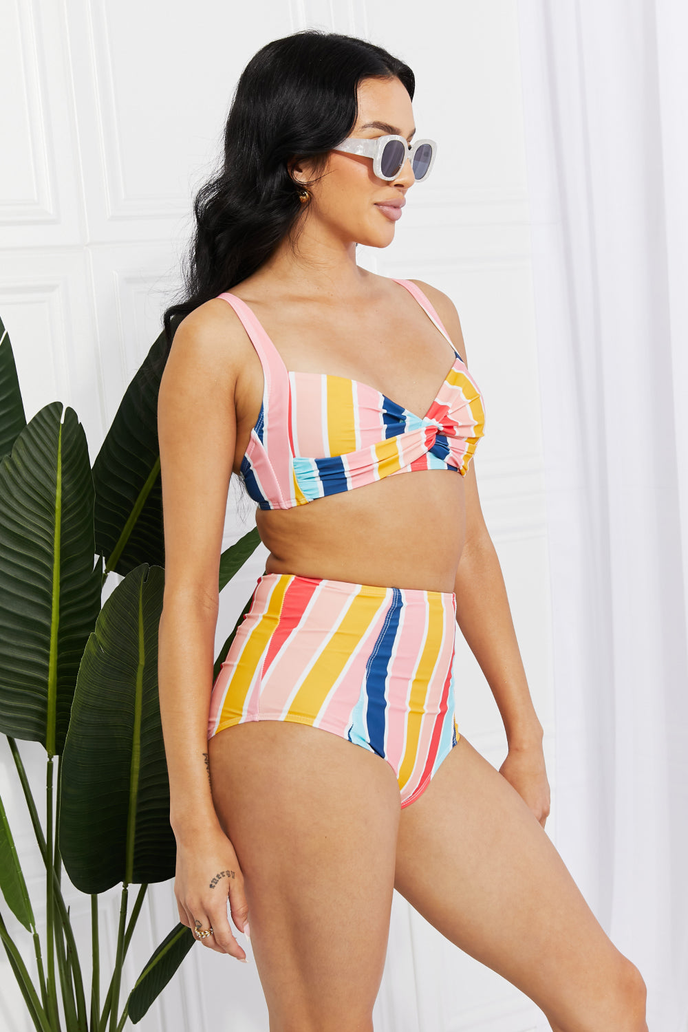 Marina West Swim Take A Dip Twist High-Rise Bikini in Stripe-Teresa&#39;s Fashionista LLC