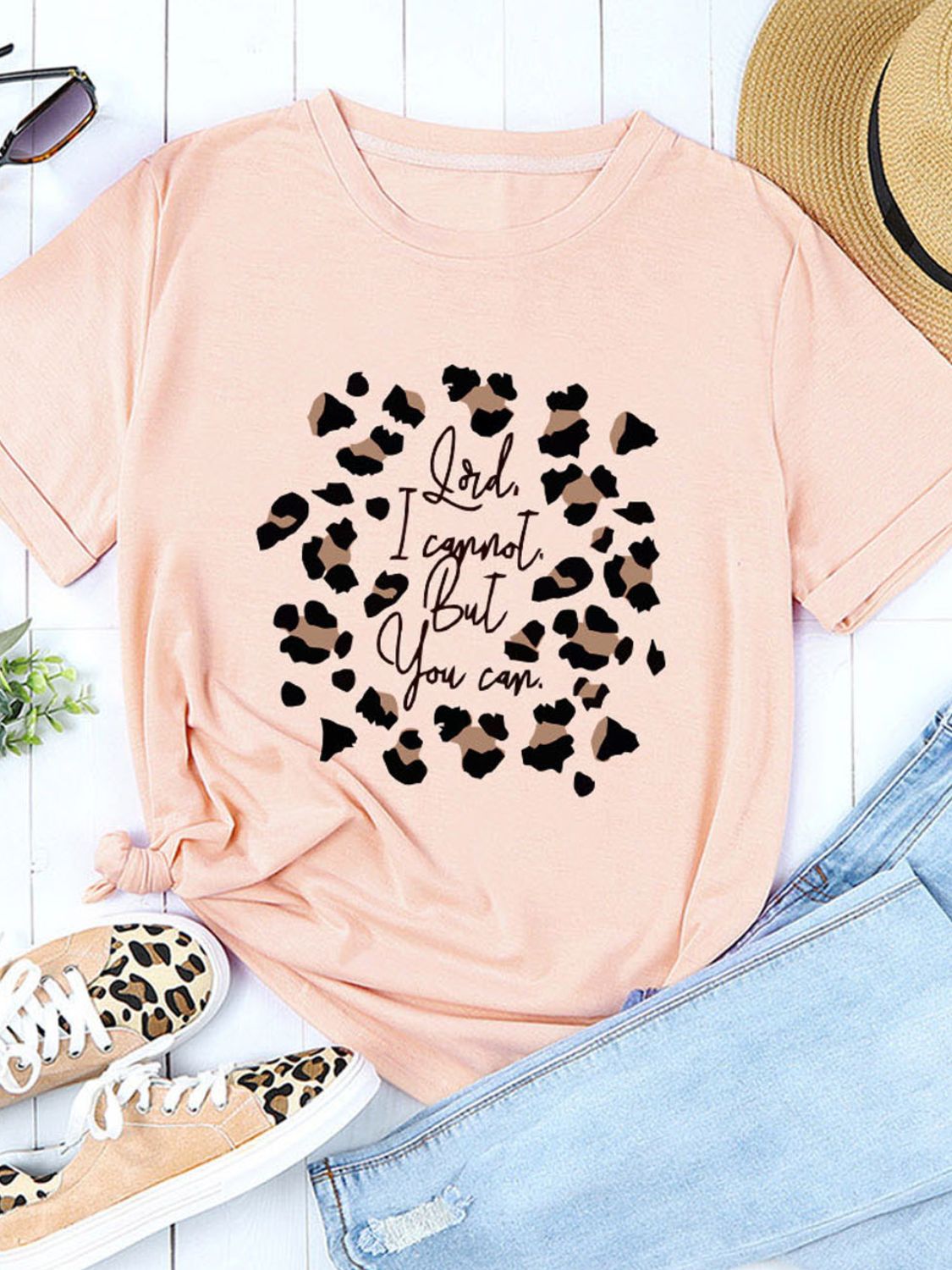 Graphic Round Neck Short Sleeve Tee-Teresa&#39;s Fashionista LLC