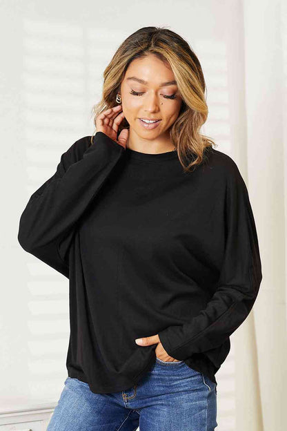 Double Take Seam Detail Round Neck Long Sleeve Top-Teresa&#39;s Fashionista LLC