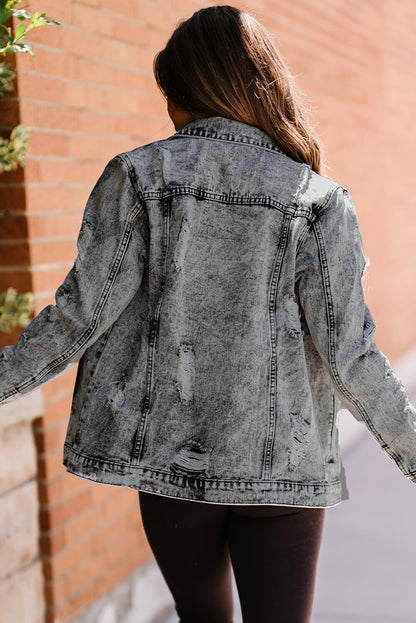 Acid Wash Distressed Denim Jacket-Teresa&#39;s Fashionista LLC