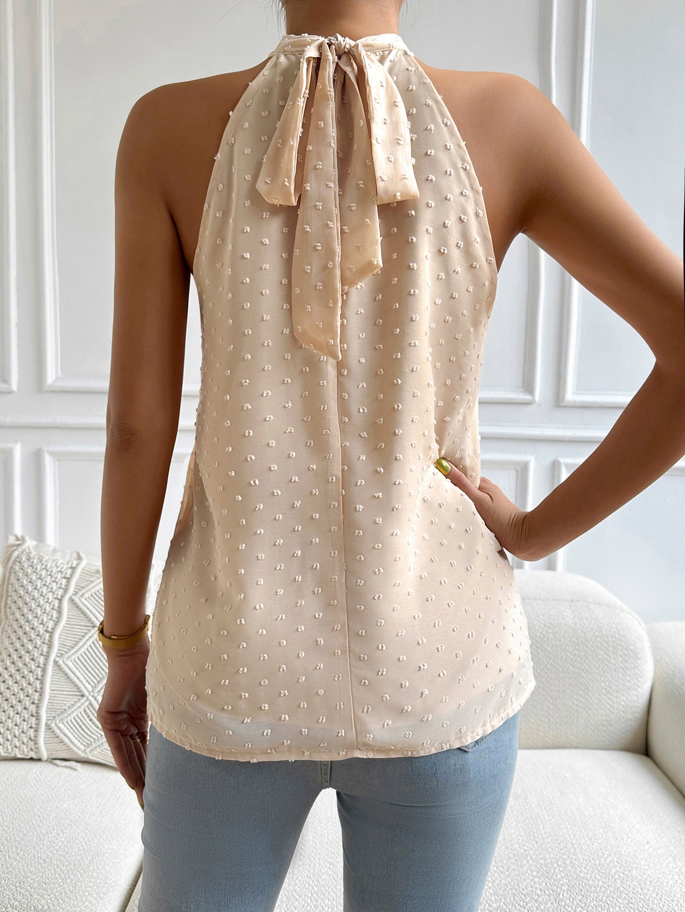 Swiss Dot Grecian Neck Tank-Teresa&#39;s Fashionista LLC