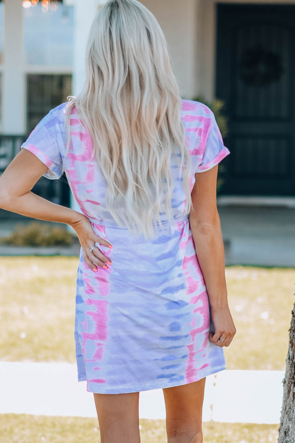 Women Tie-Dye Belted T-Shirt Dress-Teresa&#39;s Fashionista LLC