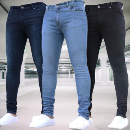 Mens Pants Retro Washing Zipper Stretch Jeans-Teresa&#39;s Fashionista LLC