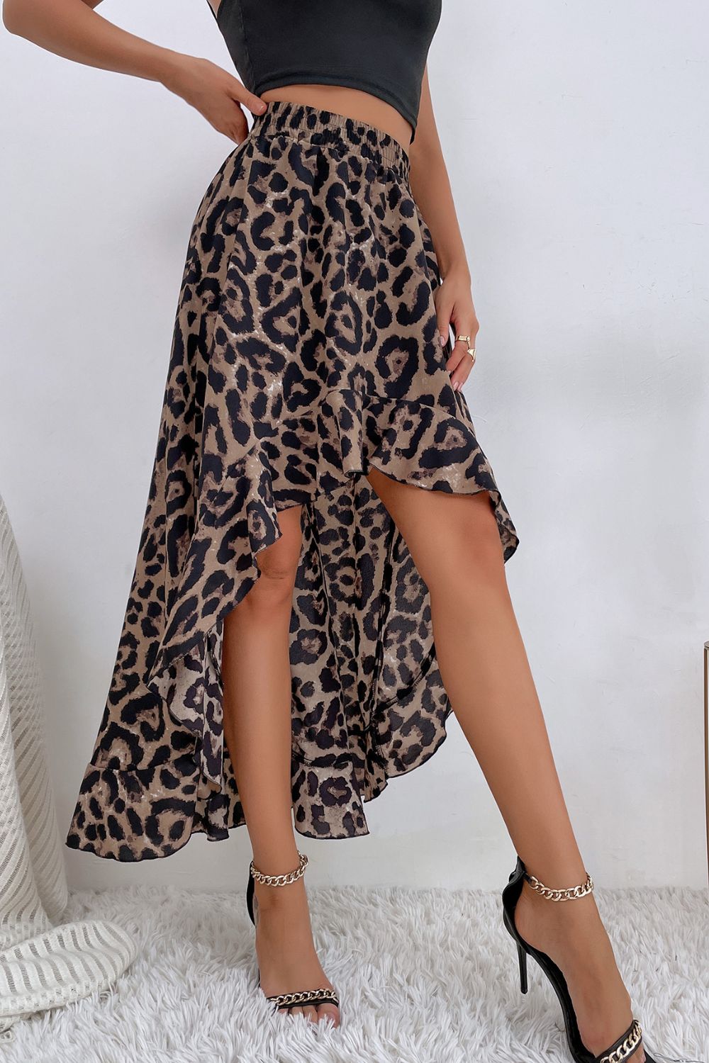 Leopard Ruffle Hem High-Low Skirt-Teresa&#39;s Fashionista LLC