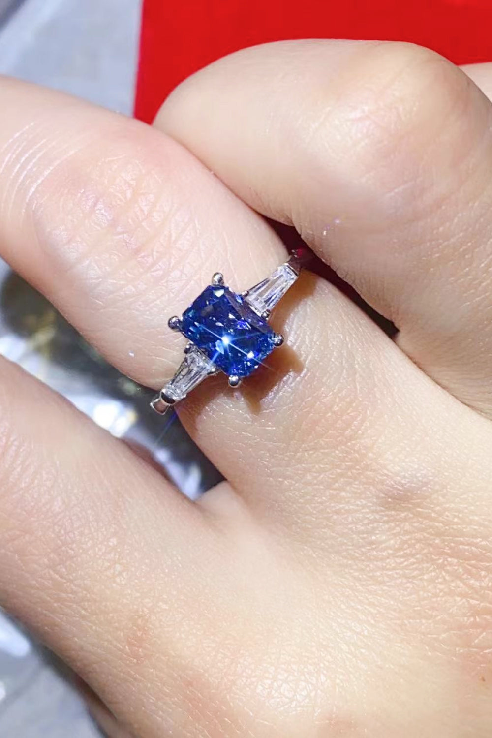 1 Carat Moissanite Platinum-Plated Rectangle Ring in Blue-Teresa&#39;s Fashionista LLC