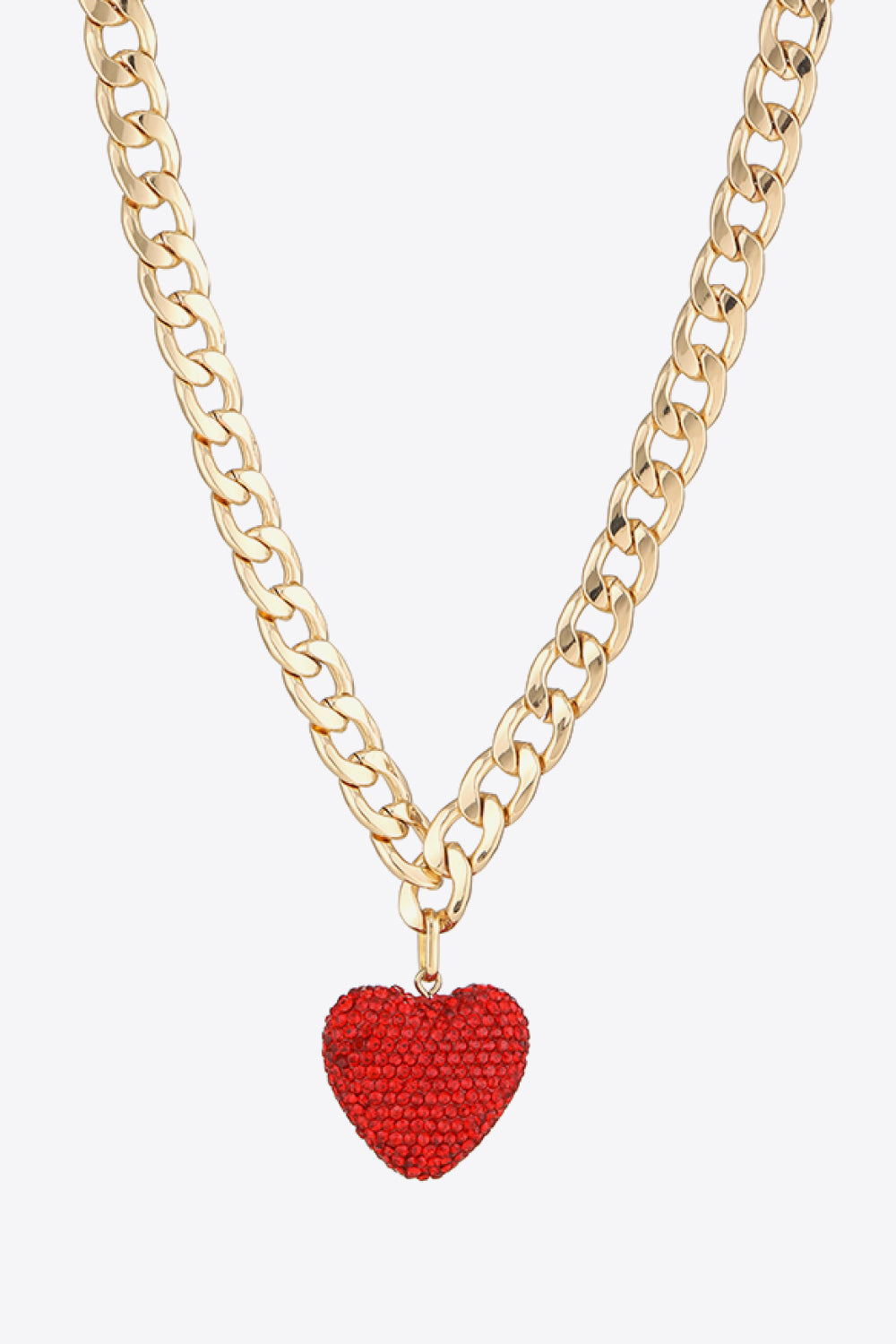 Rhinestone Heart Pendant Curb Chain Necklace-Teresa&#39;s Fashionista LLC