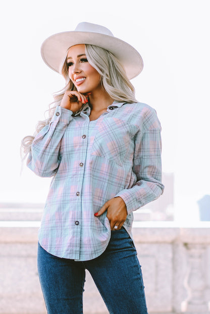 Plaid Button-Up Dropped Shoulder Shirt-Teresa&#39;s Fashionista LLC