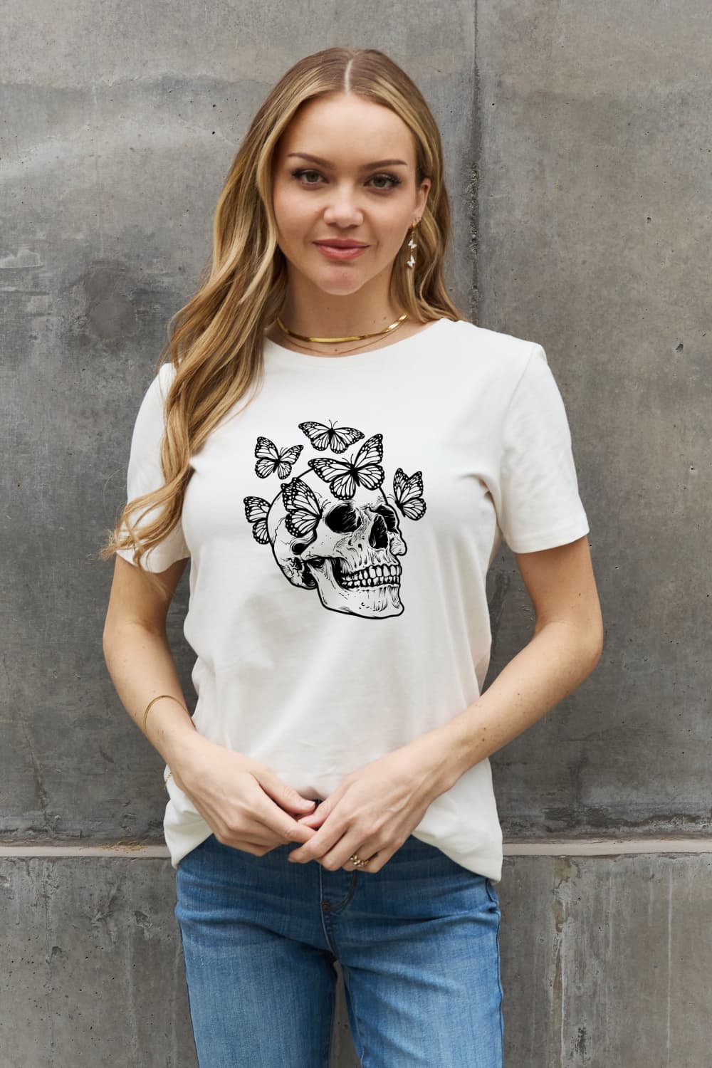 Simply Love Full Size Butterfly Skull Graphic Cotton Tee-Teresa&#39;s Fashionista LLC