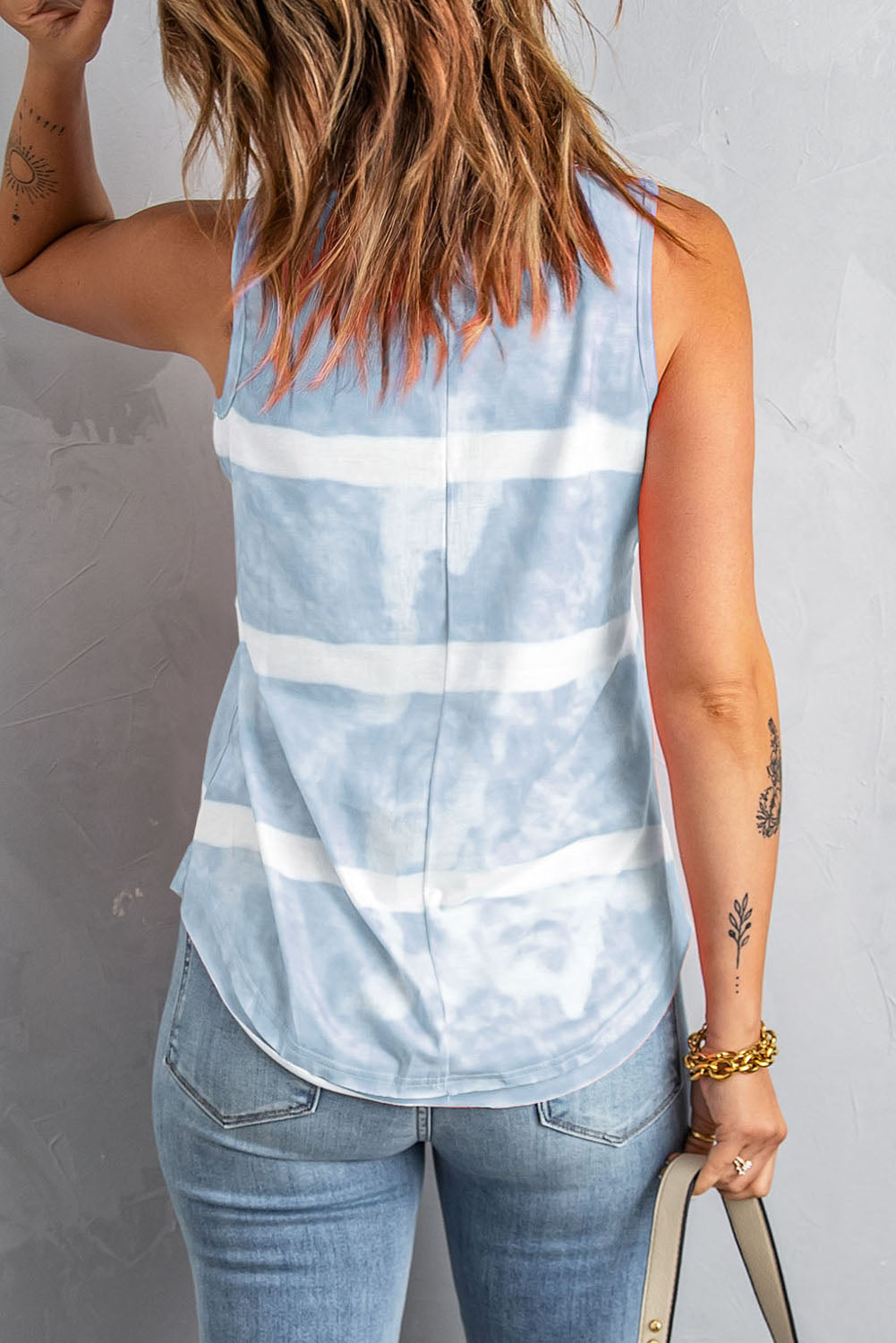 Tie-Dye Scoop Neck Henley Tank-Teresa&#39;s Fashionista LLC