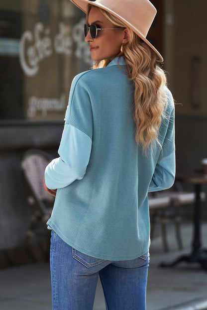 Waffle Knit Button Front Shirt with Breast Pockets-Teresa&#39;s Fashionista LLC