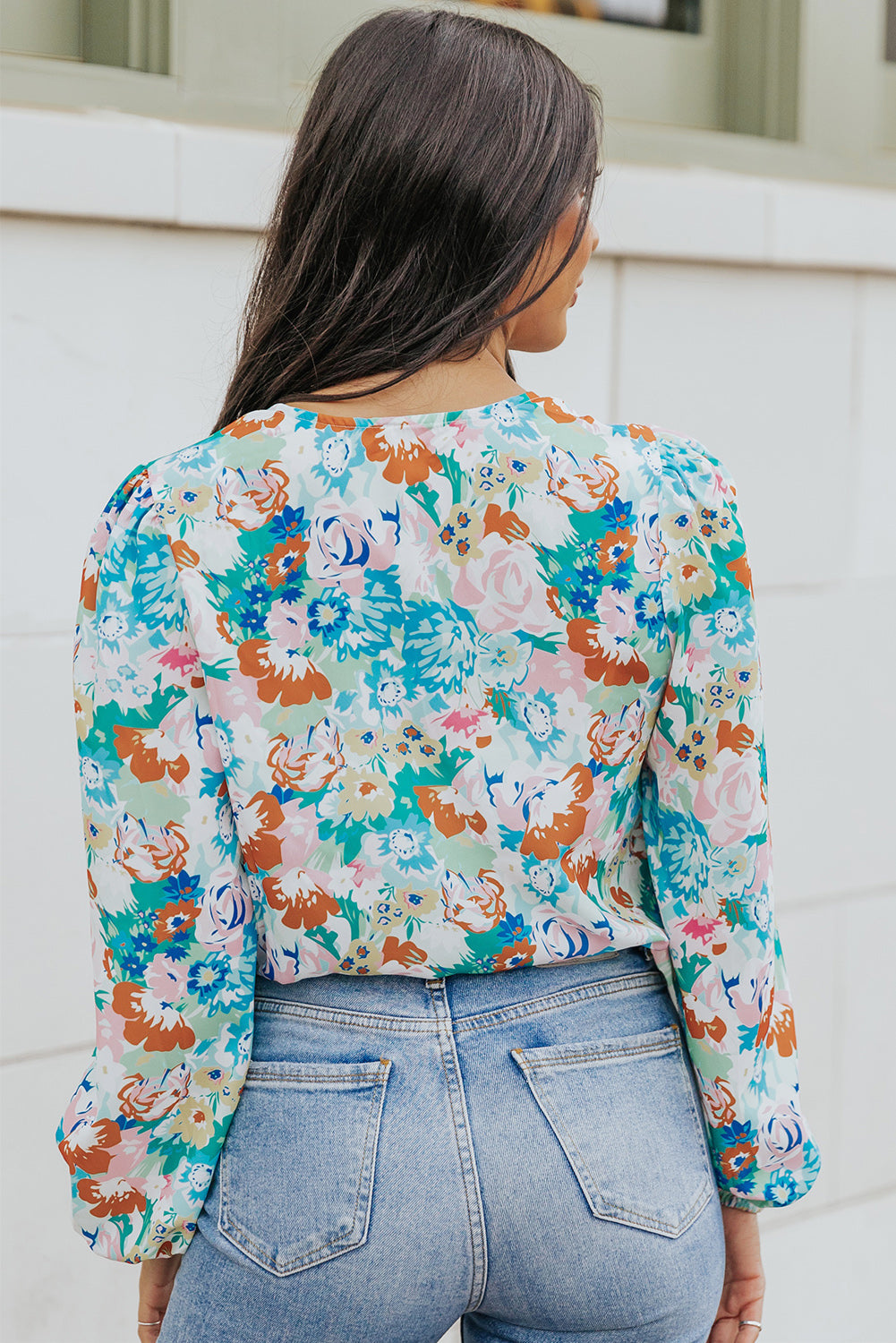 Floral Long Balloon Sleeve Bodysuit-Teresa&#39;s Fashionista LLC