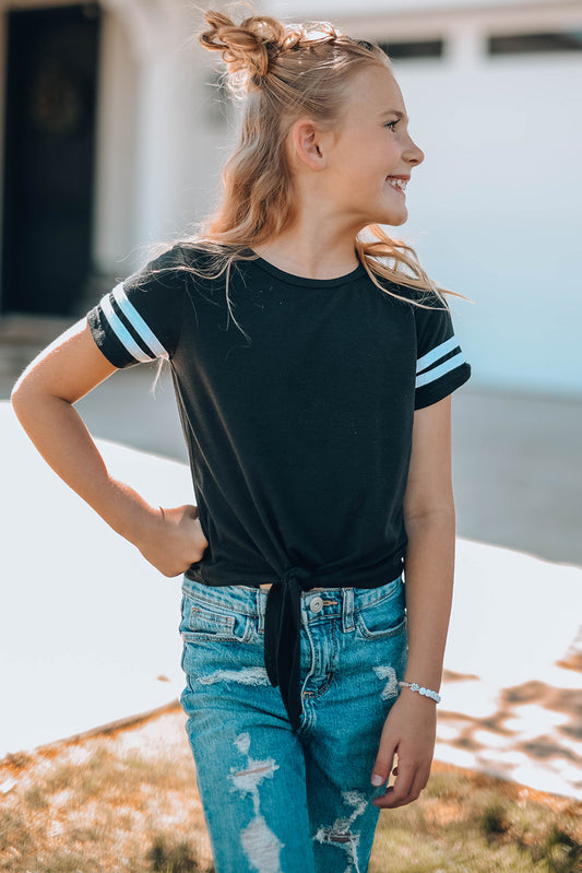 Girls Striped Tie Front T-Shirt - Teresa's Fashionista LLC