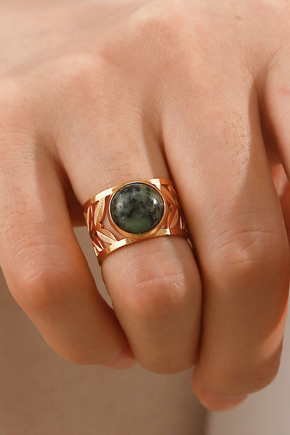 18k Gold Plated Malachite Leaf Ring-Teresa&#39;s Fashionista LLC