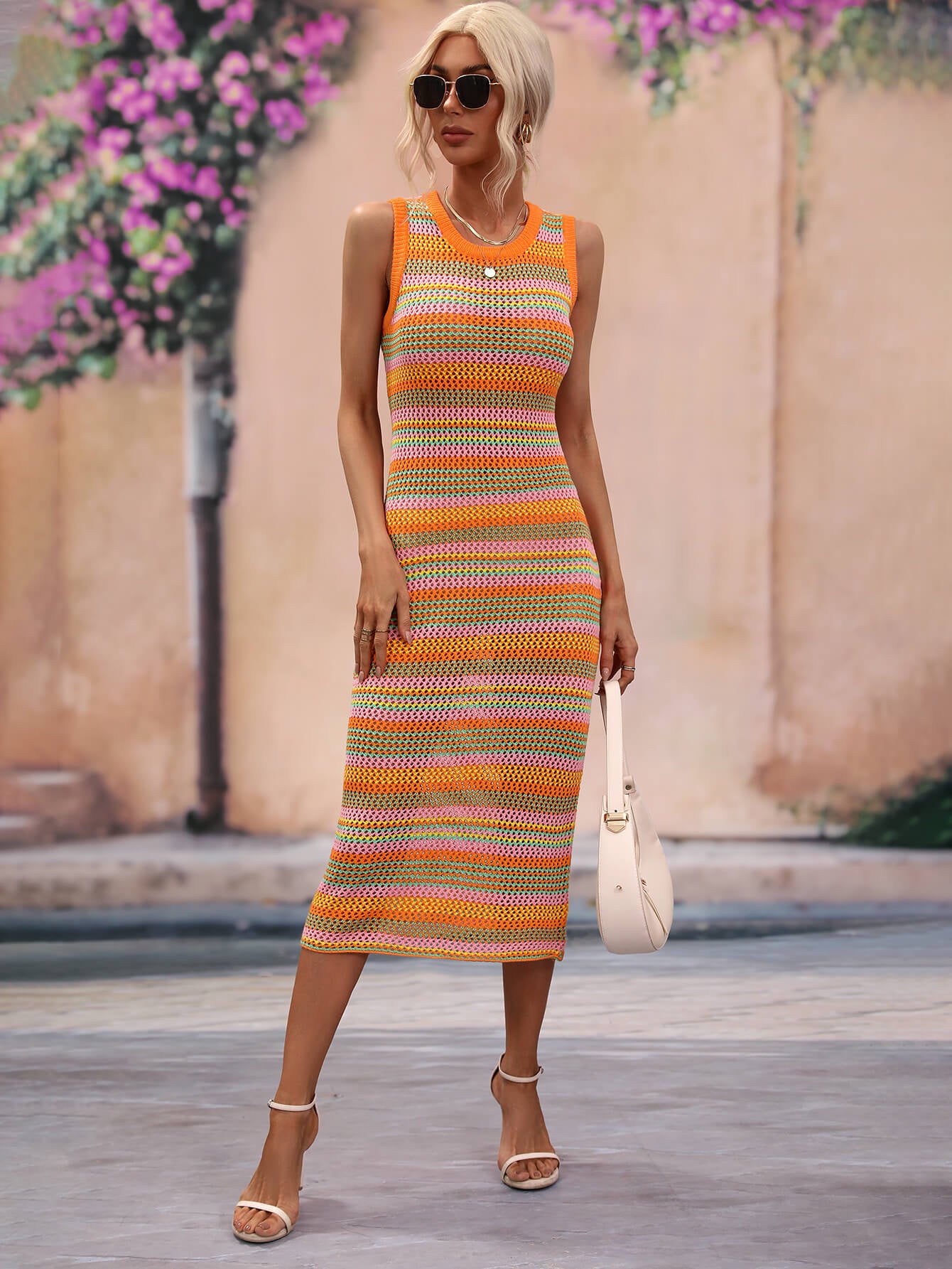 Striped Round Neck Sleeveless Midi Cover Up Dress-Teresa&#39;s Fashionista LLC