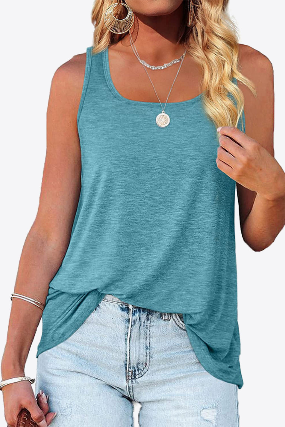 Curved Hem Square Neck Tank-Teresa&#39;s Fashionista LLC