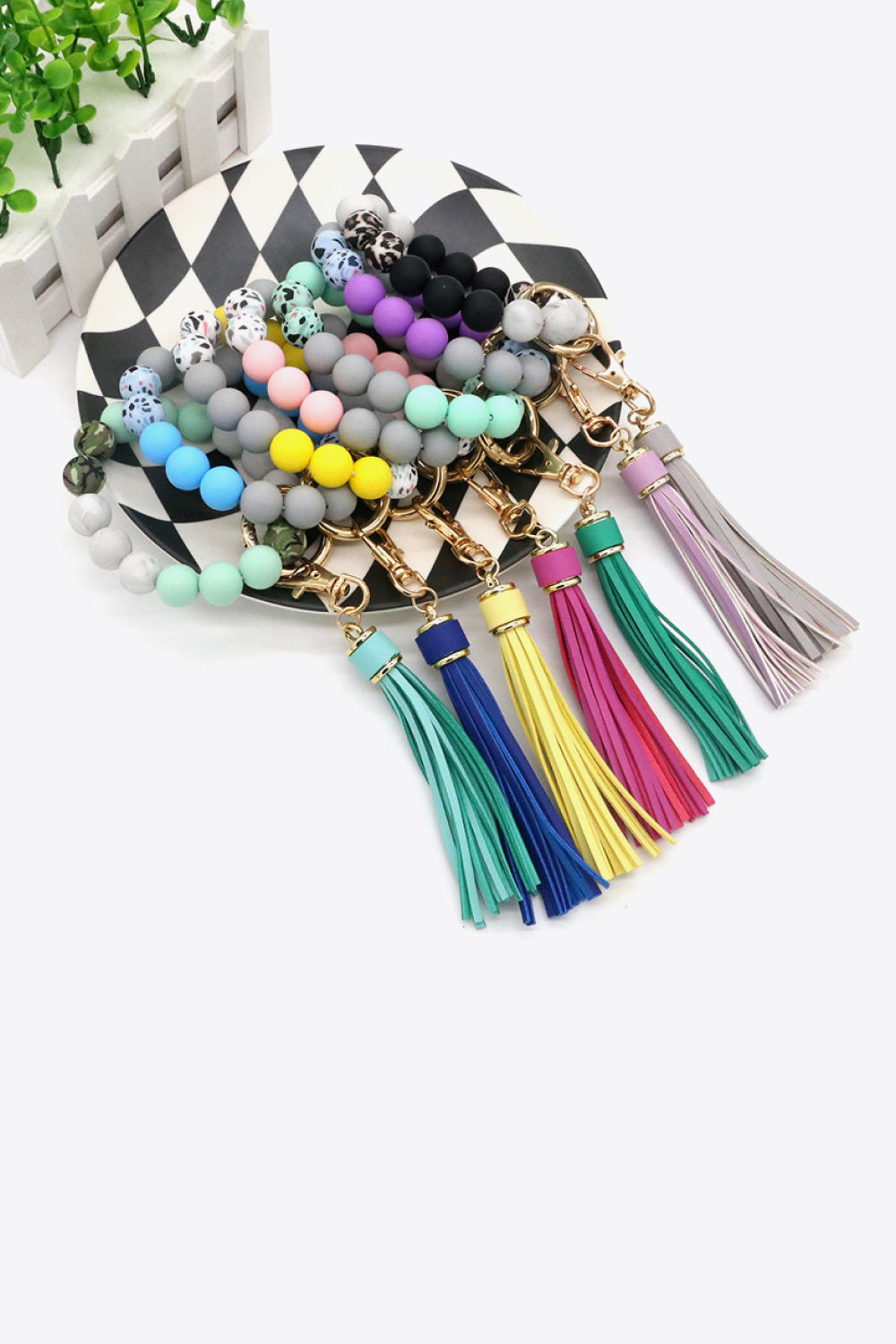 Assorted 2-Pack Multicolored Beaded Tassel Keychain-Teresa&#39;s Fashionista LLC