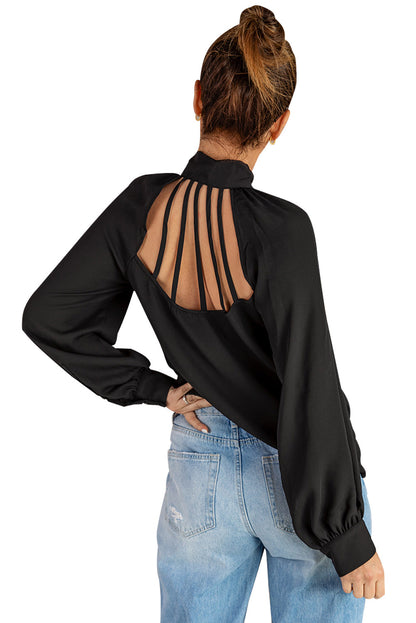 Tie Neck Strappy Back Shirt-Teresa&#39;s Fashionista LLC