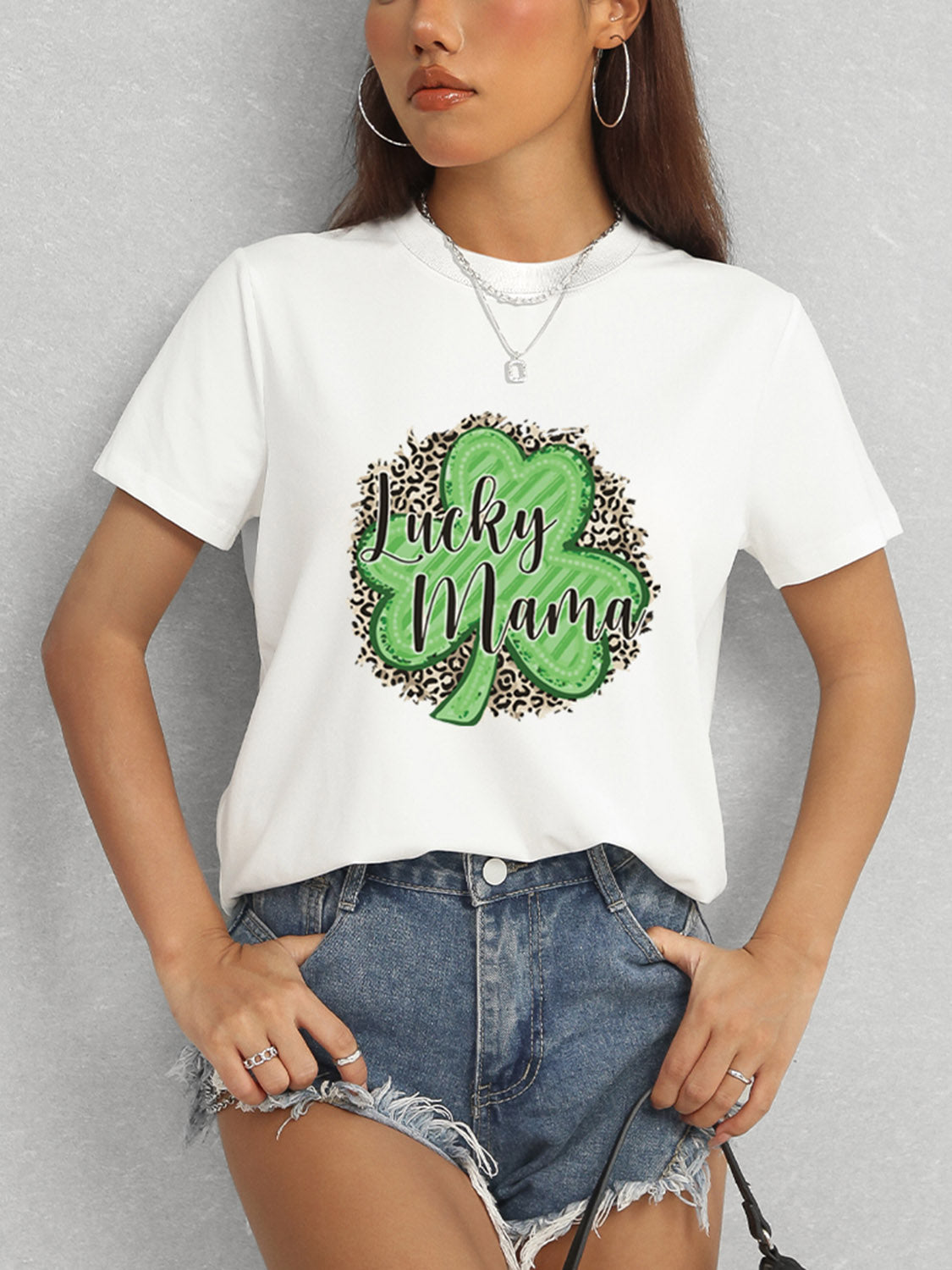 LUCKY MAMA Round Neck T-Shirt-Teresa&#39;s Fashionista LLC