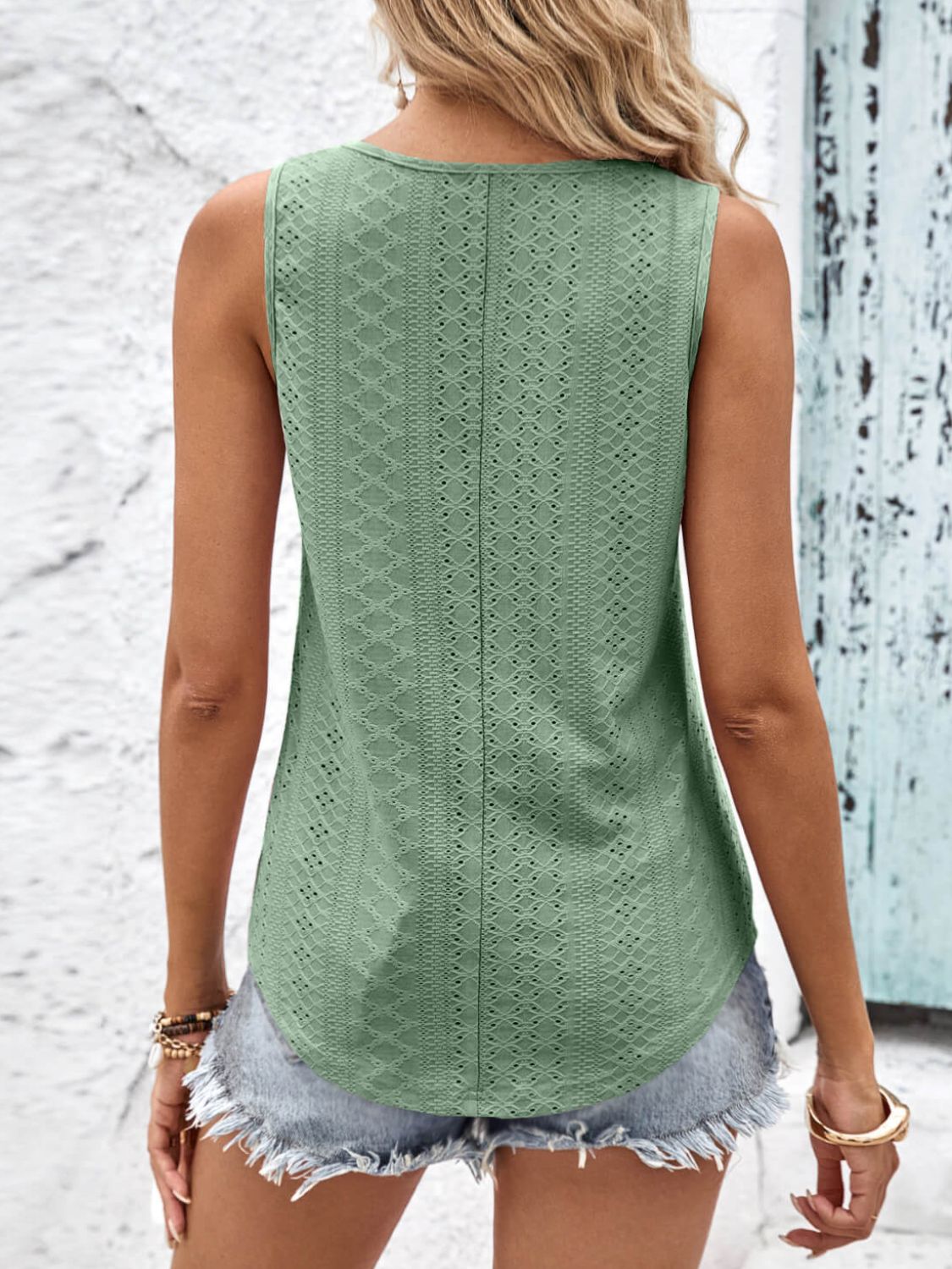 Crisscross V-Neck Eyelet Tank-Teresa&#39;s Fashionista LLC