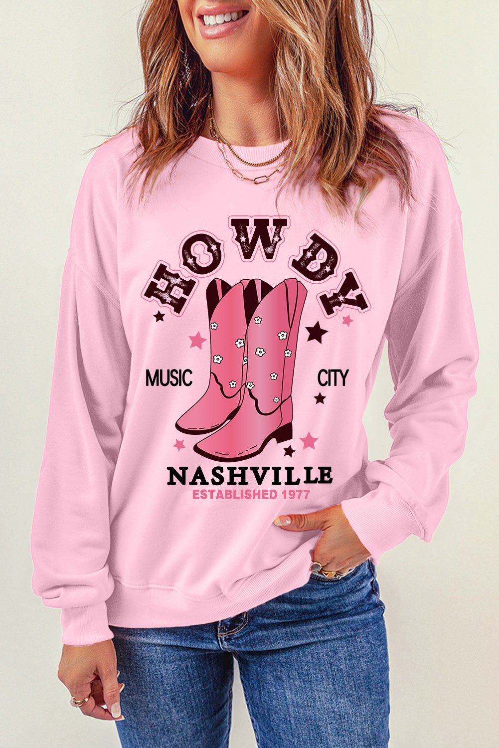 Cowboy Boots Graphic Dropped Shoulder Sweatshirt-Teresa&#39;s Fashionista LLC