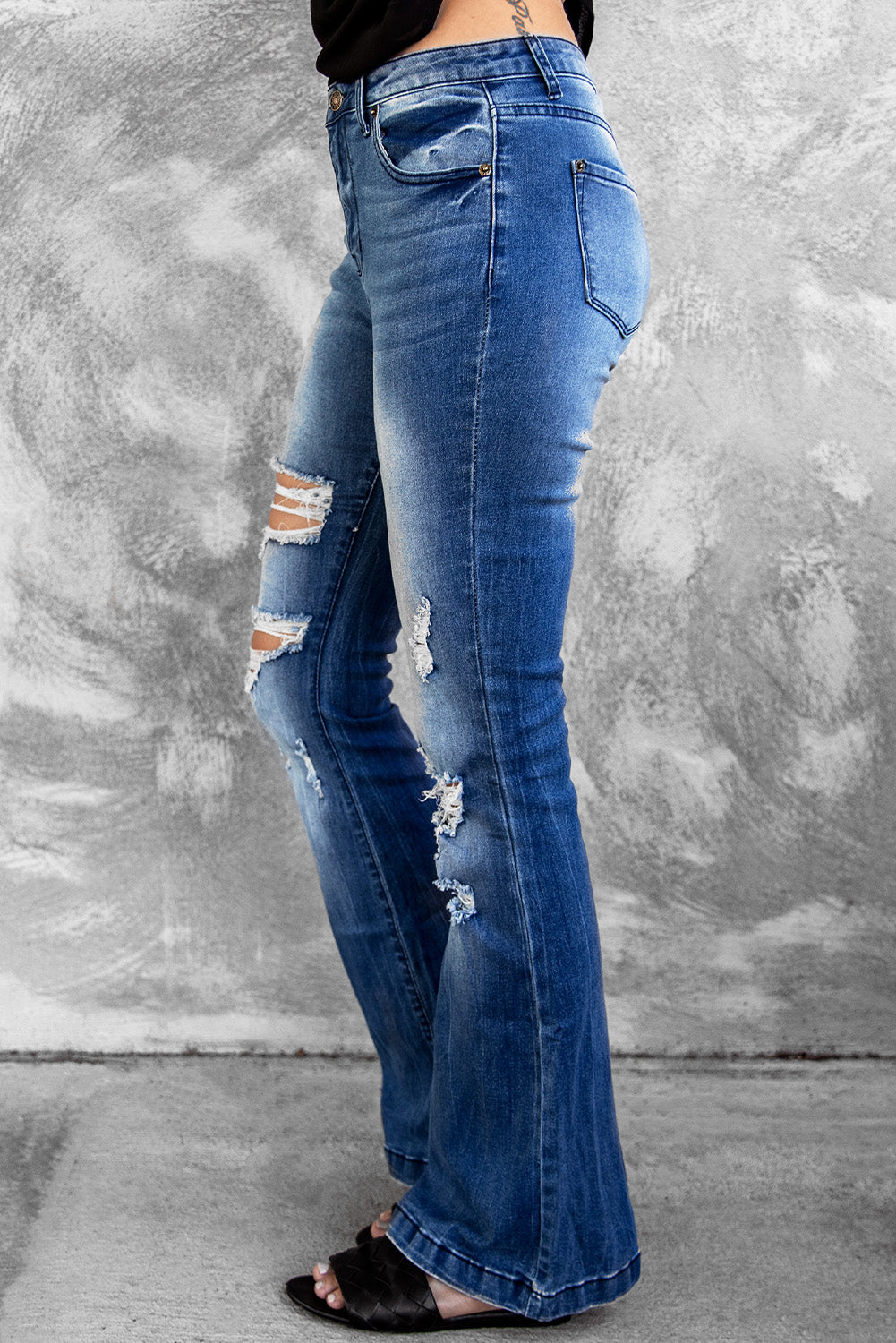 Distressed Flare Leg Jeans with Pockets-Teresa&#39;s Fashionista LLC