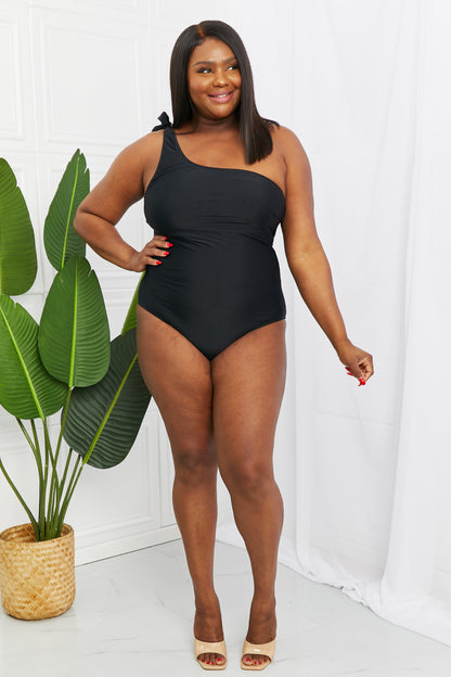 Marina West Swim Deep End One-Shoulder One-Piece Swimsuit in Black-Teresa&#39;s Fashionista LLC