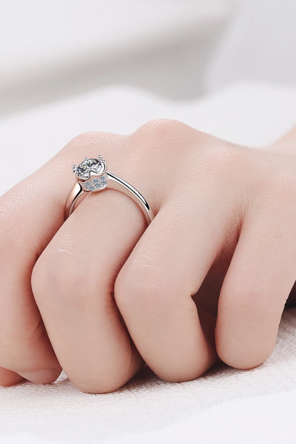 1 Carat Moissanite Rhodium-Plated Solitaire Ring-Teresa&#39;s Fashionista LLC