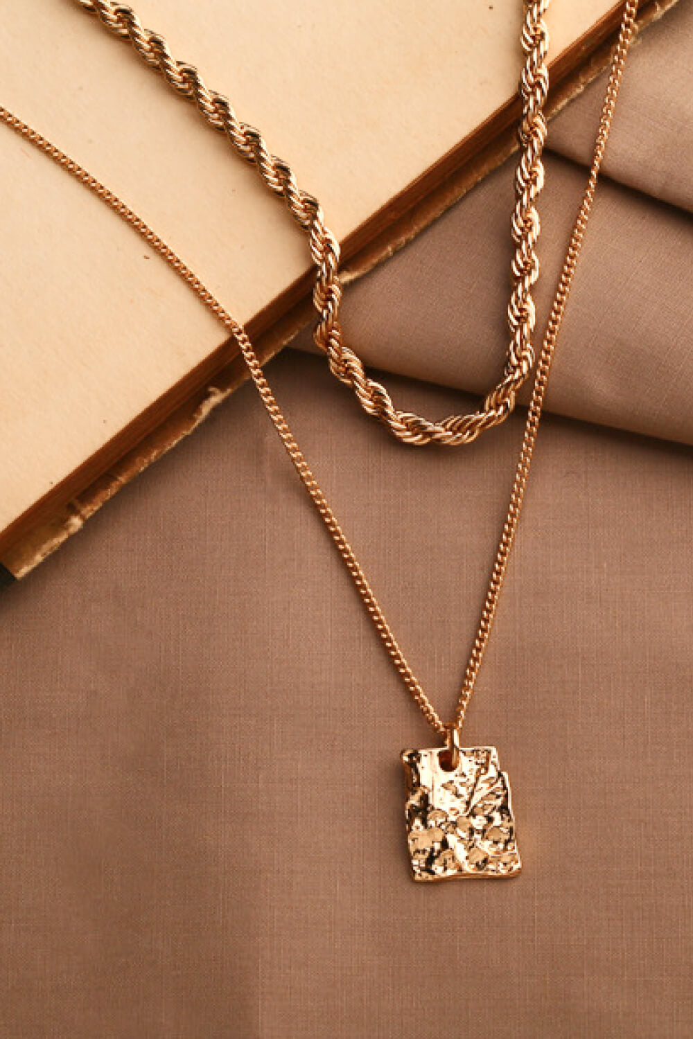 18K Gold Plated Double-Layered Twisted Pendant Necklace-Teresa&#39;s Fashionista LLC