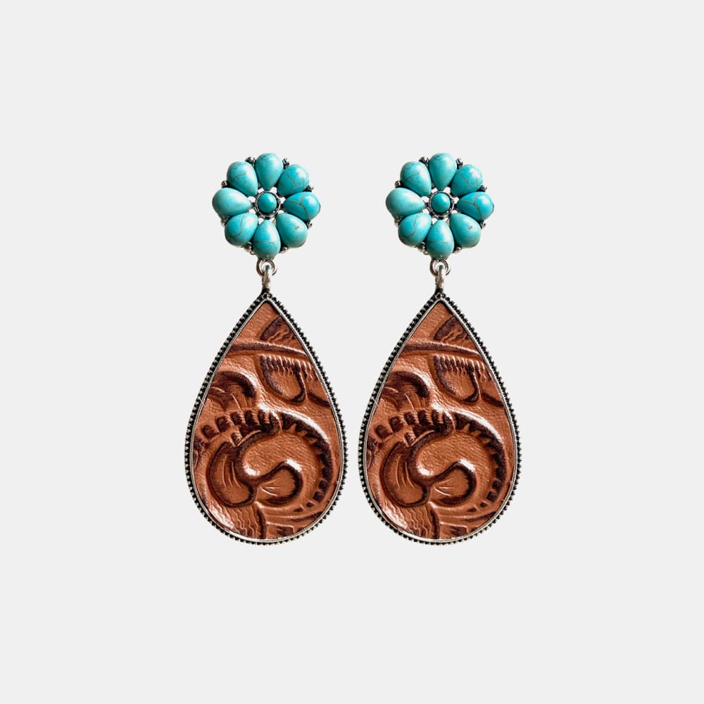 Turquoise Flower Teardrop Earrings-Teresa&#39;s Fashionista LLC