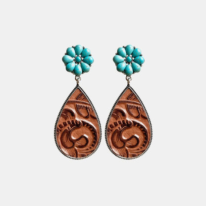 Turquoise Flower Teardrop Earrings-Teresa&#39;s Fashionista LLC