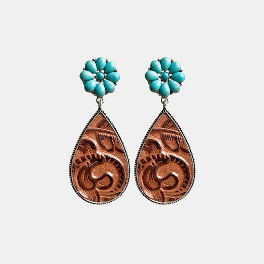 Turquoise Flower Teardrop Earrings-Teresa&#39;s Fashionista LLC