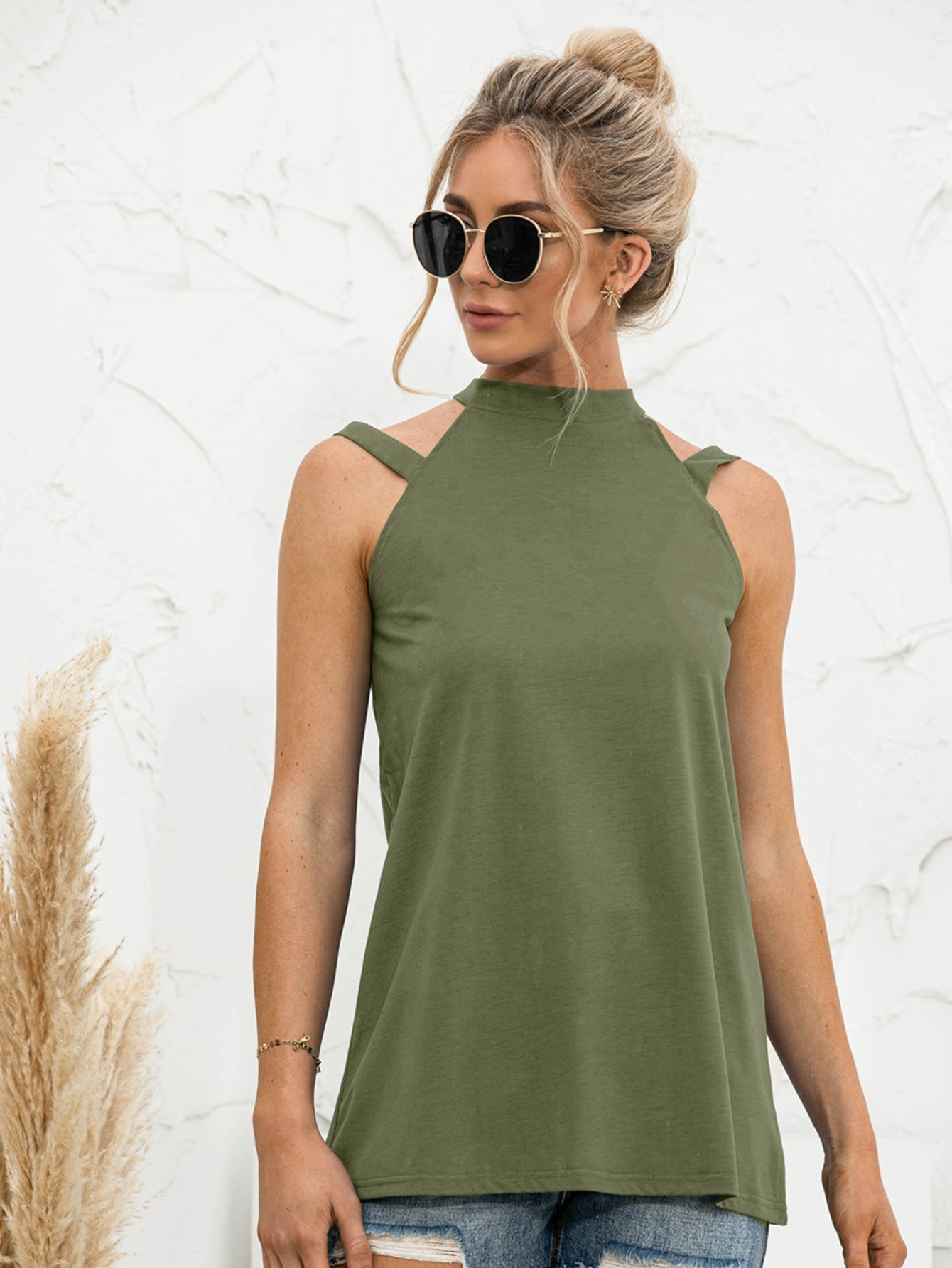 Cutout Mock Neck Tank-Teresa&#39;s Fashionista LLC