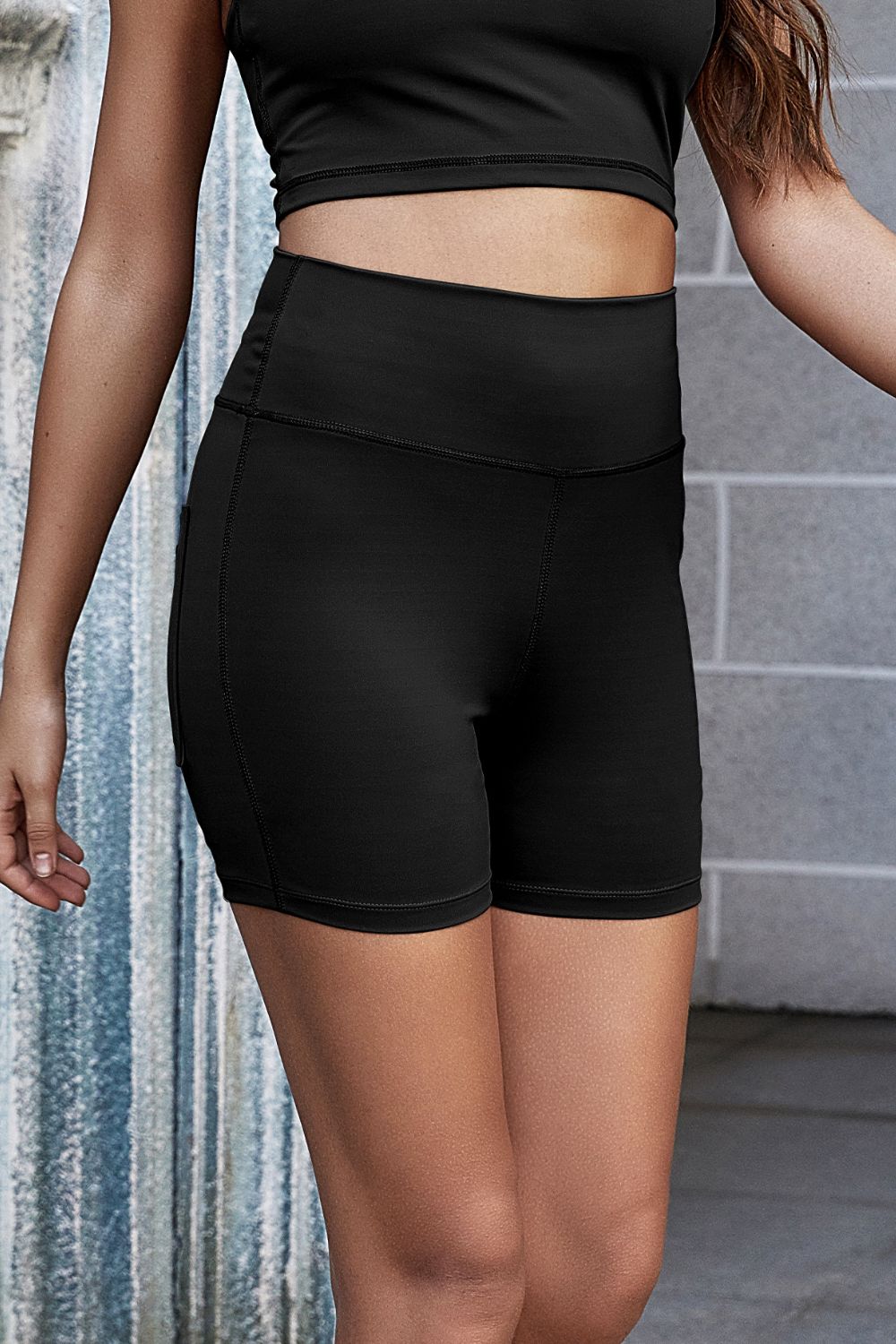 Exposed Seam Decorative Button Yoga Shorts-Teresa&#39;s Fashionista LLC