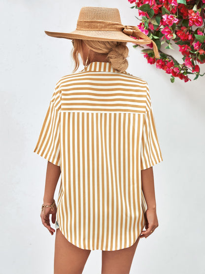 Striped Dropped Shoulder Half Sleeve Shirt-Teresa&#39;s Fashionista LLC