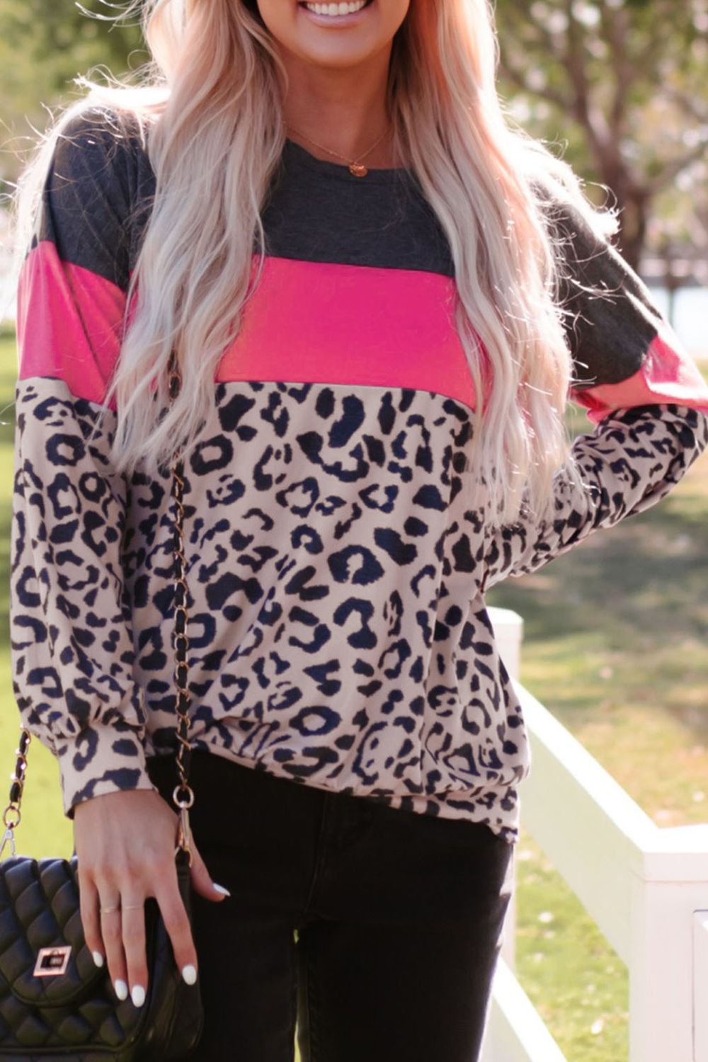 Leopard Print Color Block Long-Sleeve Top-Teresa&#39;s Fashionista LLC