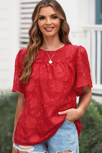 Round Neck Puff Sleeve Blouse-Teresa&#39;s Fashionista LLC