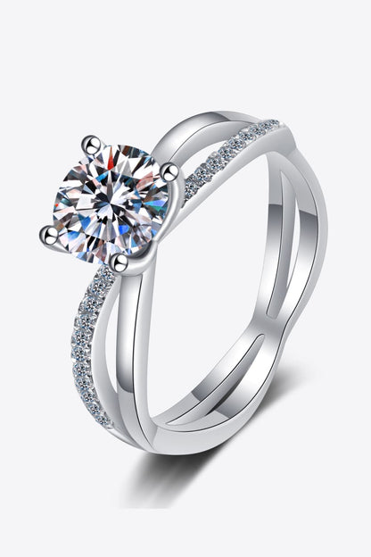 1 Carat Moissanite Crisscross Split Shank Ring-Teresa&#39;s Fashionista LLC