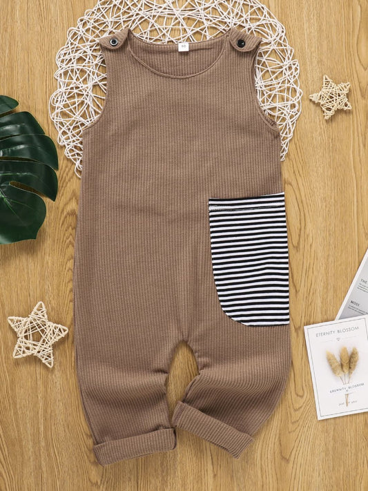 Kids Striped Contrast Waffle-Knit Sleeveless Jumpsuit - Teresa's Fashionista LLC