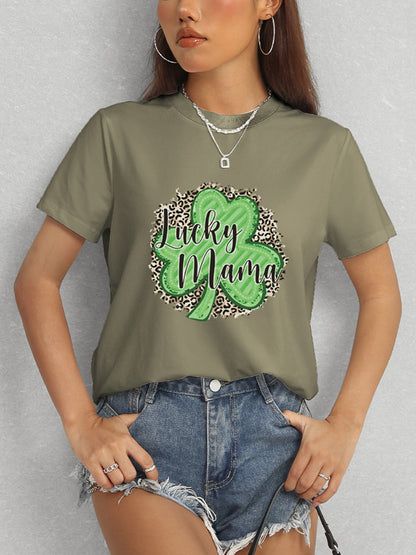 LUCKY MAMA Round Neck T-Shirt-Teresa&#39;s Fashionista LLC