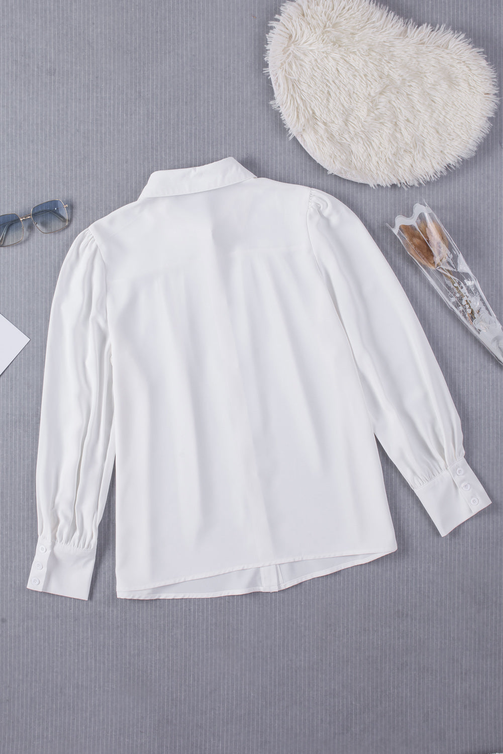 Gathered Detail Puff Sleeve Shirt-Teresa&#39;s Fashionista LLC