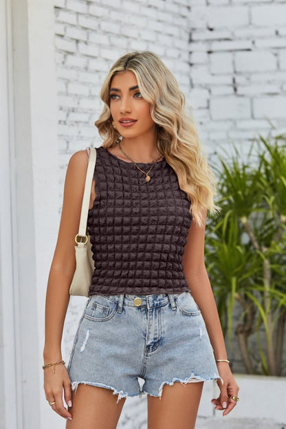 Textured Round Neck Tank-Teresa&#39;s Fashionista LLC