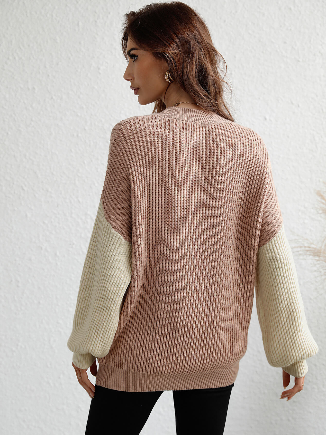 Two-Tone Rib-Knit Dropped Shoulder Sweater-Teresa&#39;s Fashionista LLC