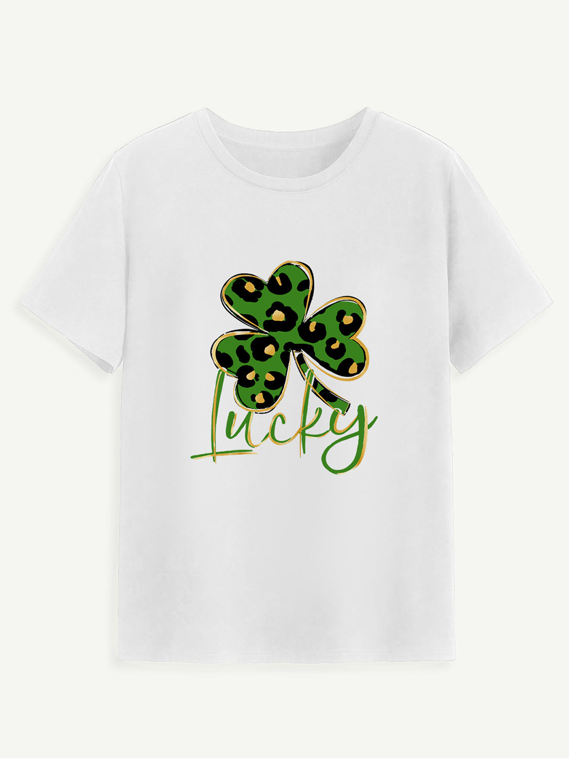 Lucky Clover Round Neck Short Sleeve T-Shirt-Teresa&#39;s Fashionista LLC