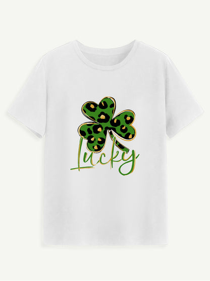 Lucky Clover Round Neck Short Sleeve T-Shirt-Teresa&#39;s Fashionista LLC