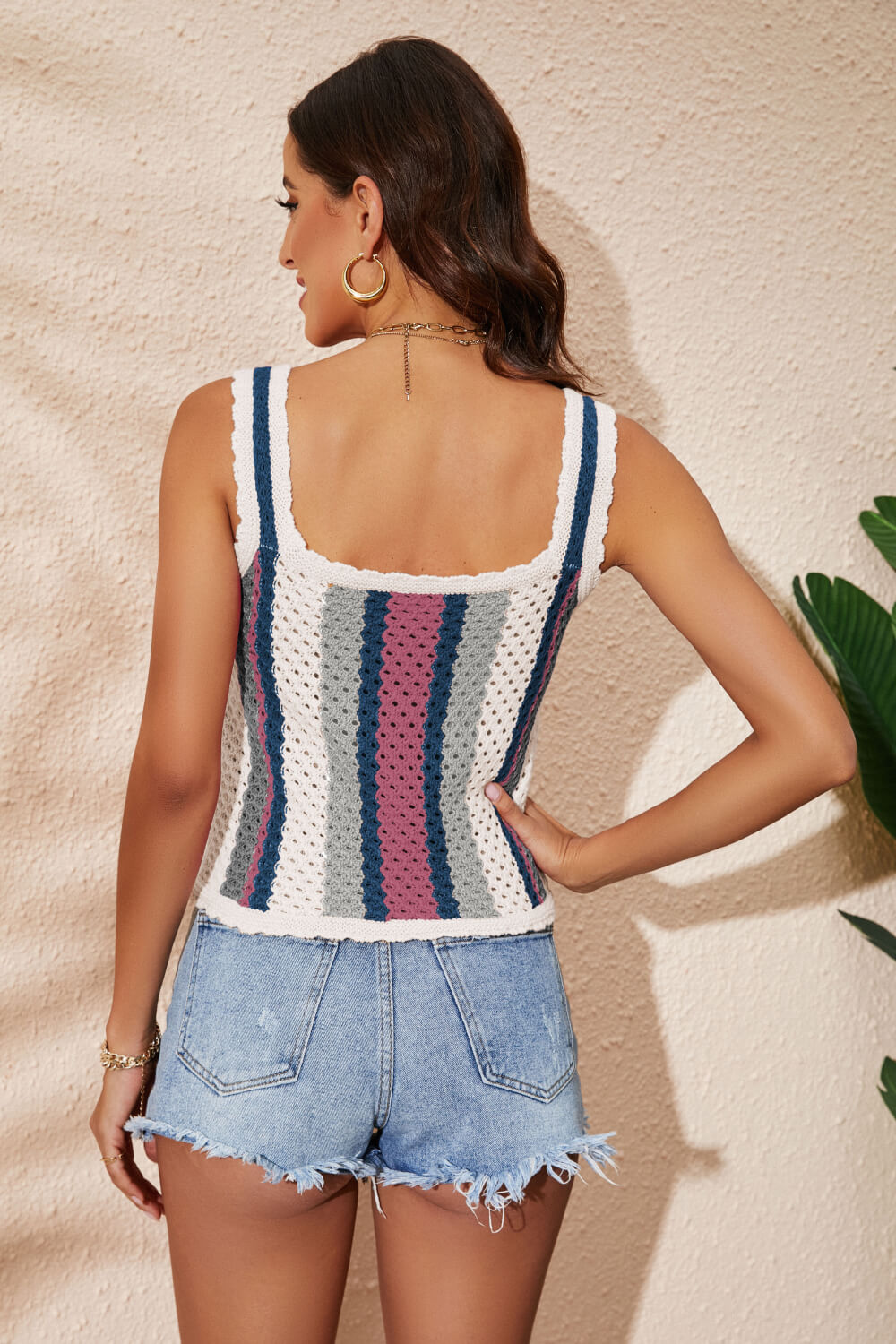 Striped Scalloped Trim Knit Tank-Teresa&#39;s Fashionista LLC