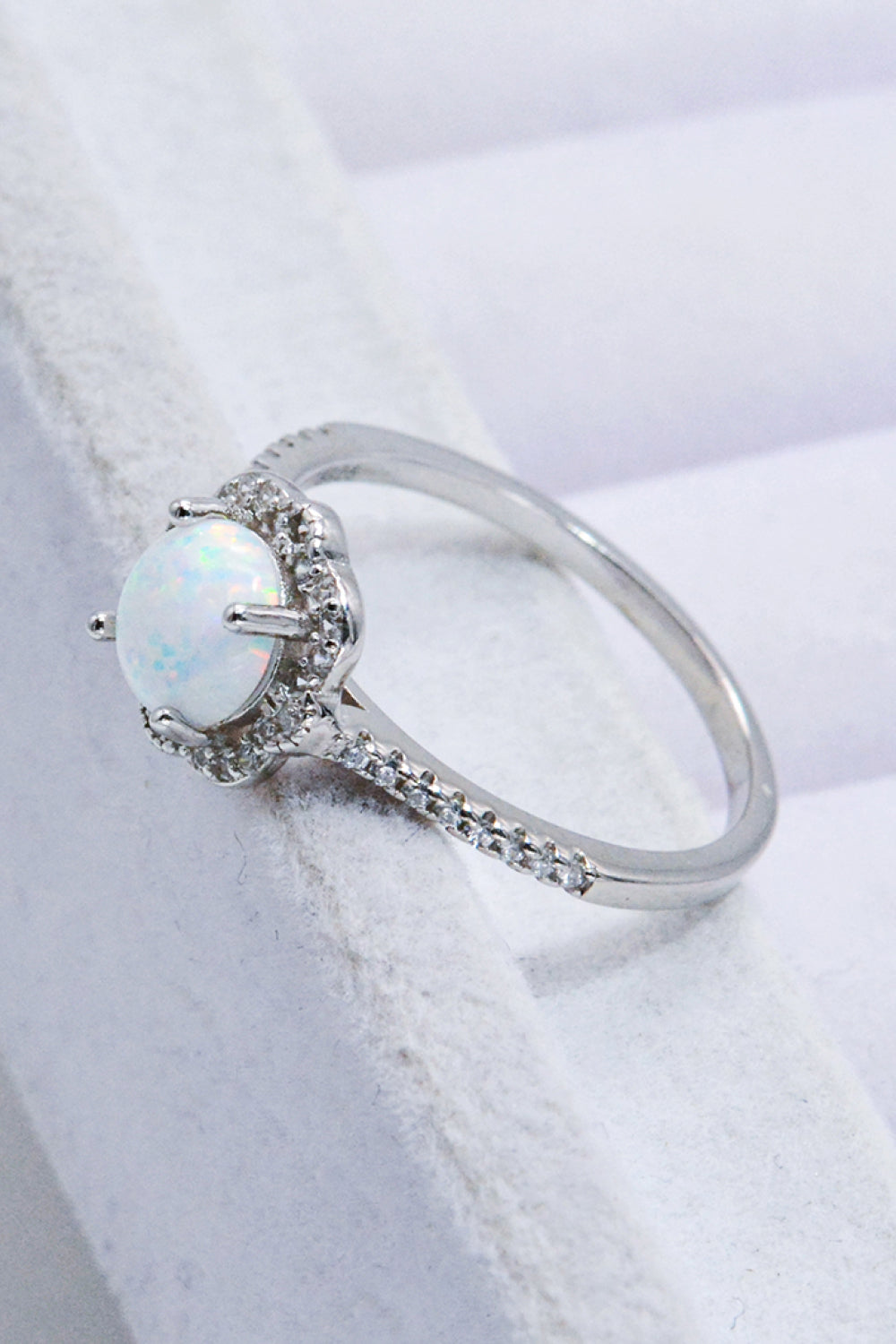 Platinum-Plated 4-Prong Opal Ring-Teresa&#39;s Fashionista LLC