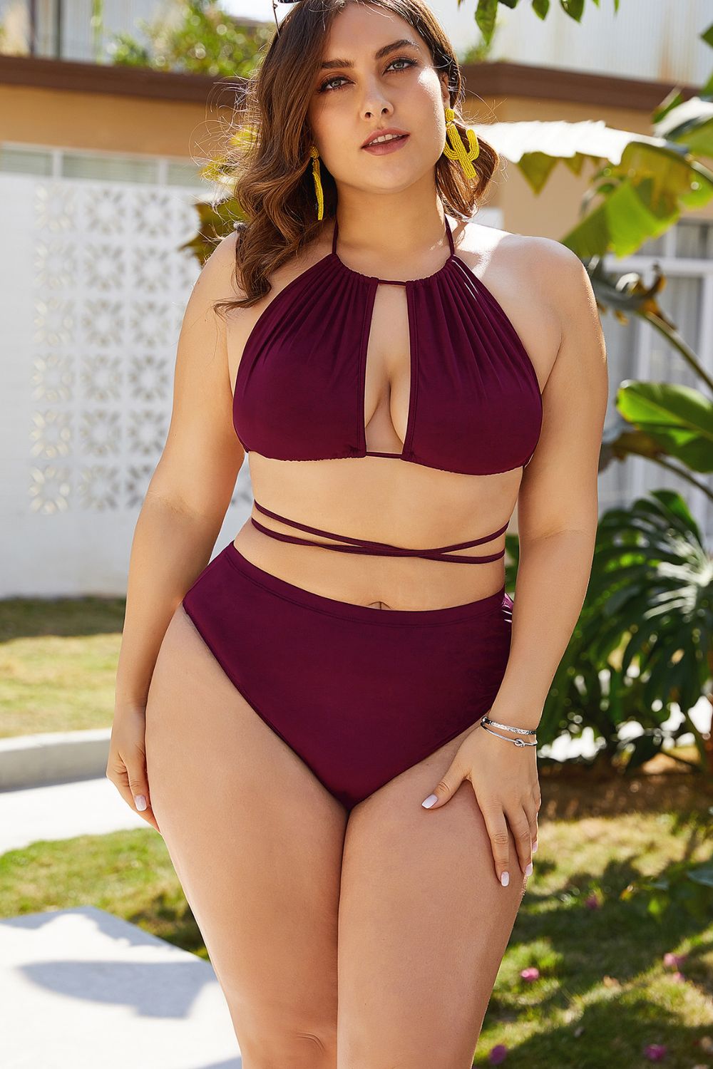 Plus Size Cutout Tied Backless Bikini Set-Teresa&#39;s Fashionista LLC