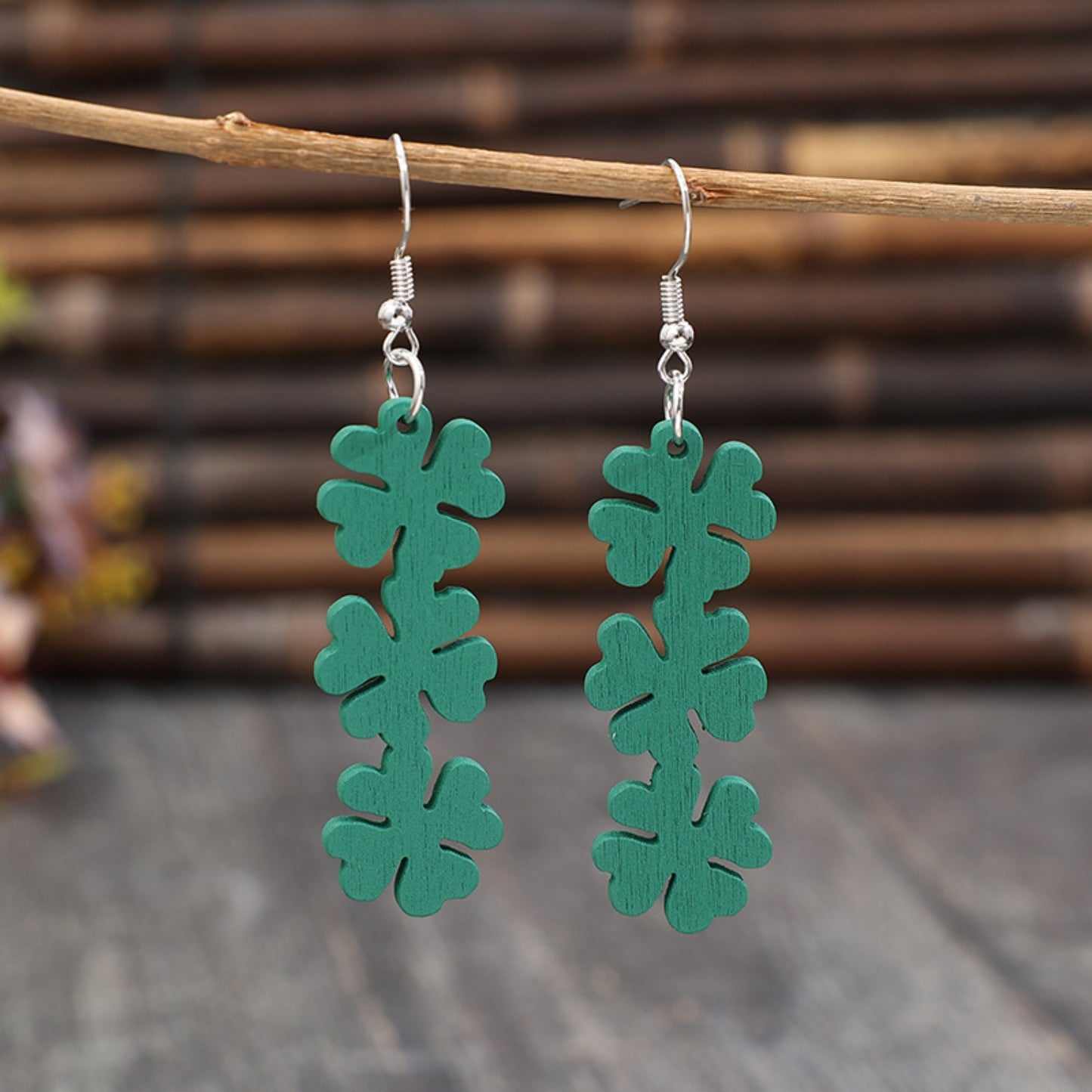 Lucky Clover Wooden Dangle Earrings-Teresa&#39;s Fashionista LLC