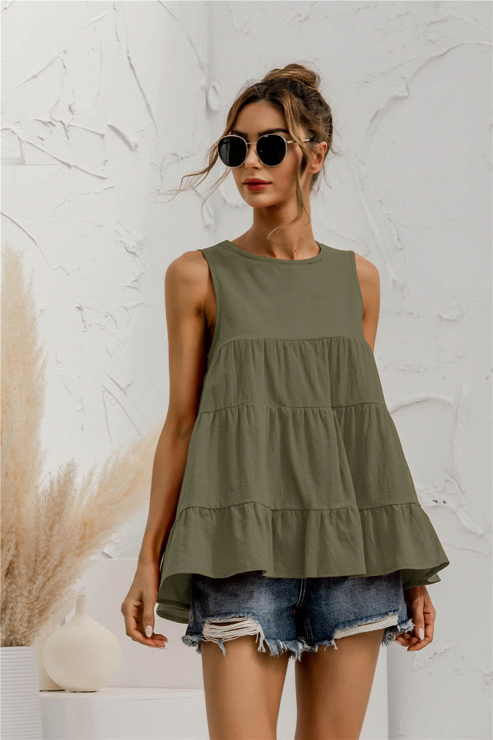 Round Neck Tiered Tank-Teresa&#39;s Fashionista LLC