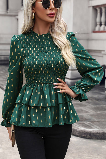 Smocked Flounce Sleeve Layered Blouse-Teresa&#39;s Fashionista LLC